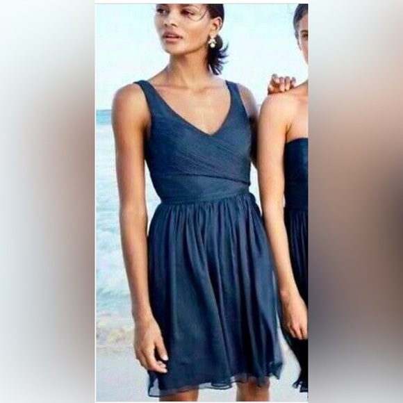 J. Crew Dresses & Skirts - EUC J. Crew Heidi Silk Chiffon Knee-Length Dress -  Newport Navy - Size 4
